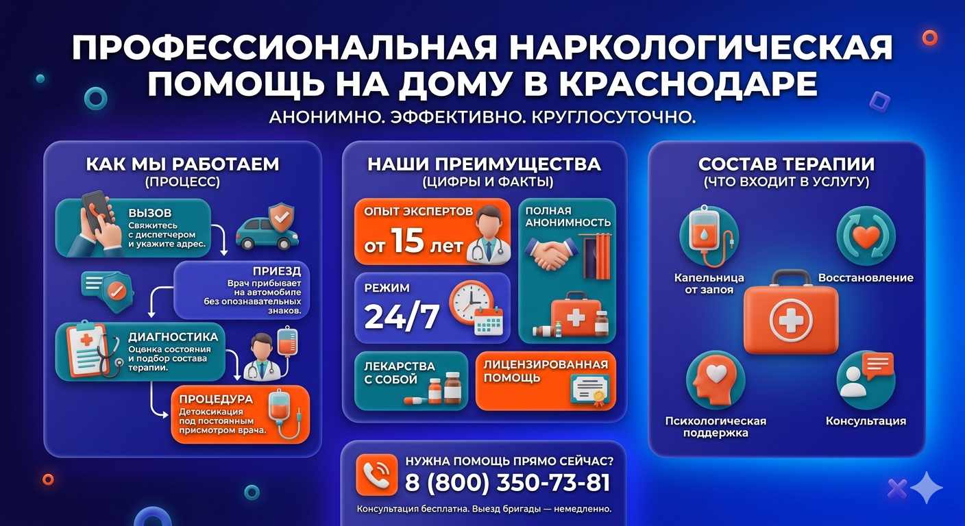 Инфографика о принципах лечения алкоголизма на дому в Базарном Карабулаке: этапы вызова нарколога, преимущества анонимной детоксикации и состав медицинской помощи.